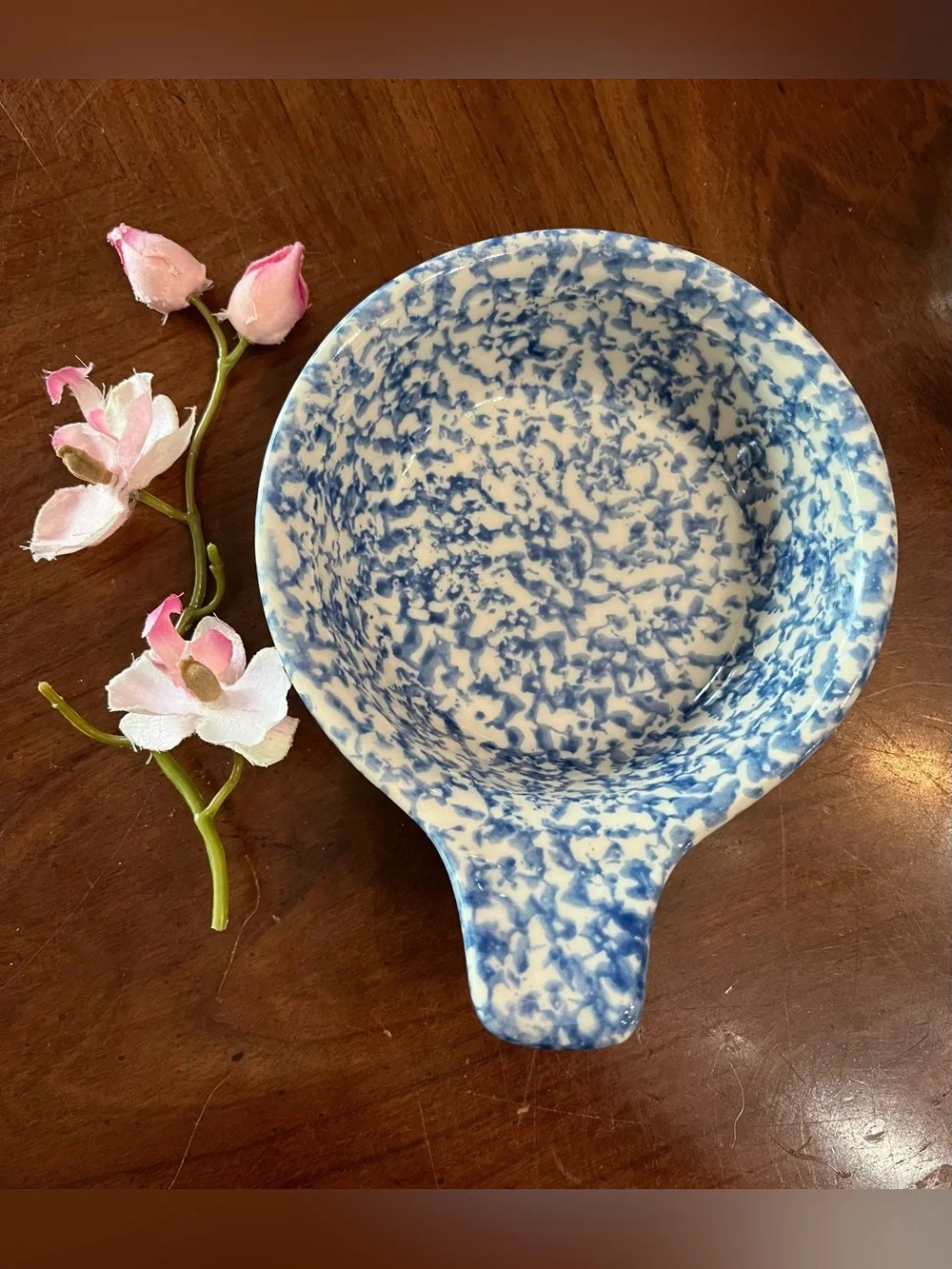 VTG 4-Set Gerald E. Henn Blue Roseville Spongeware Single Handle Soup Bowls